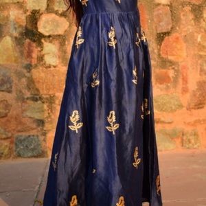 Navy Blue Foil Print Kurta Palazzo Set